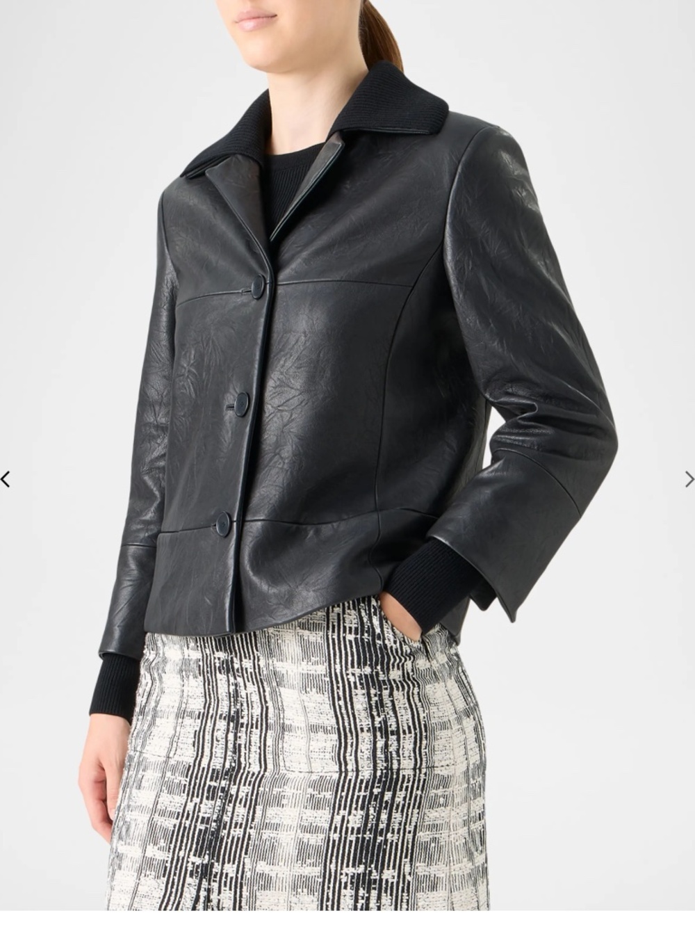 Akris punto Crinkled Leather Jacket With Detachable Knit Collar - Picture 3 of 11